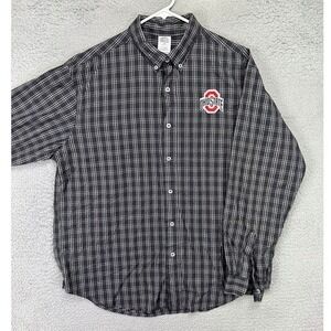 Ohio State Buckeyes Button Down Shirt Mens Large‎ Black Plaid A Knights Apparel